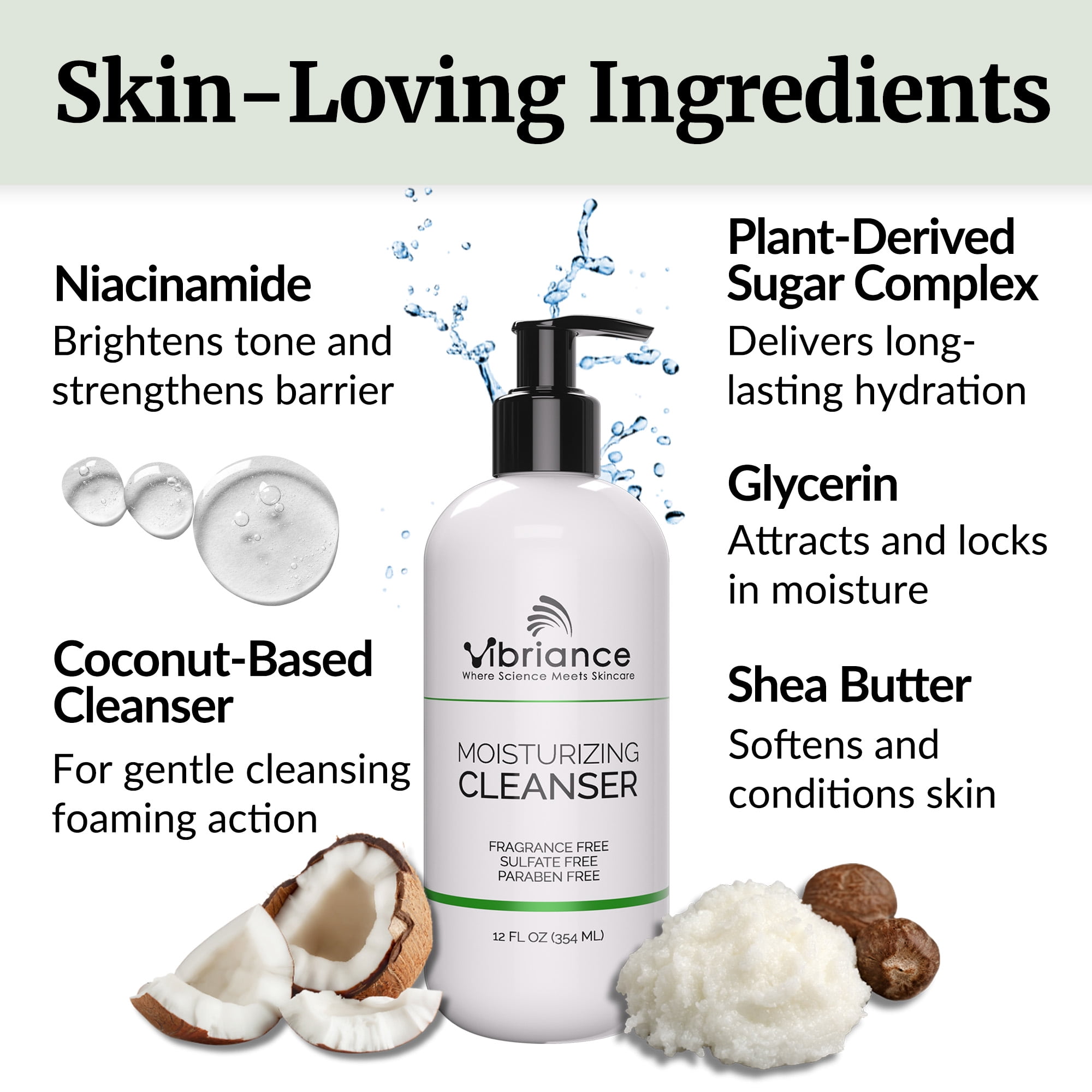 Vibriance Moisturizing Cleanser, Oil-to-Foam Face Wash with Niacinamide, Shea Butter for Mature Skin - Hydrating Gentle Facial Cleanser, Sensitive Face Wash, Sulfate-Free, 12 fl oz