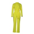 thumbnail image 3 of safuny Women's Business Work Suits Sets 2 Piece Causal Bandage with Pocketfor Women Summer Solid Color Workout Outdoors Trousers Long Sleeve Yellow S, 3 of 3