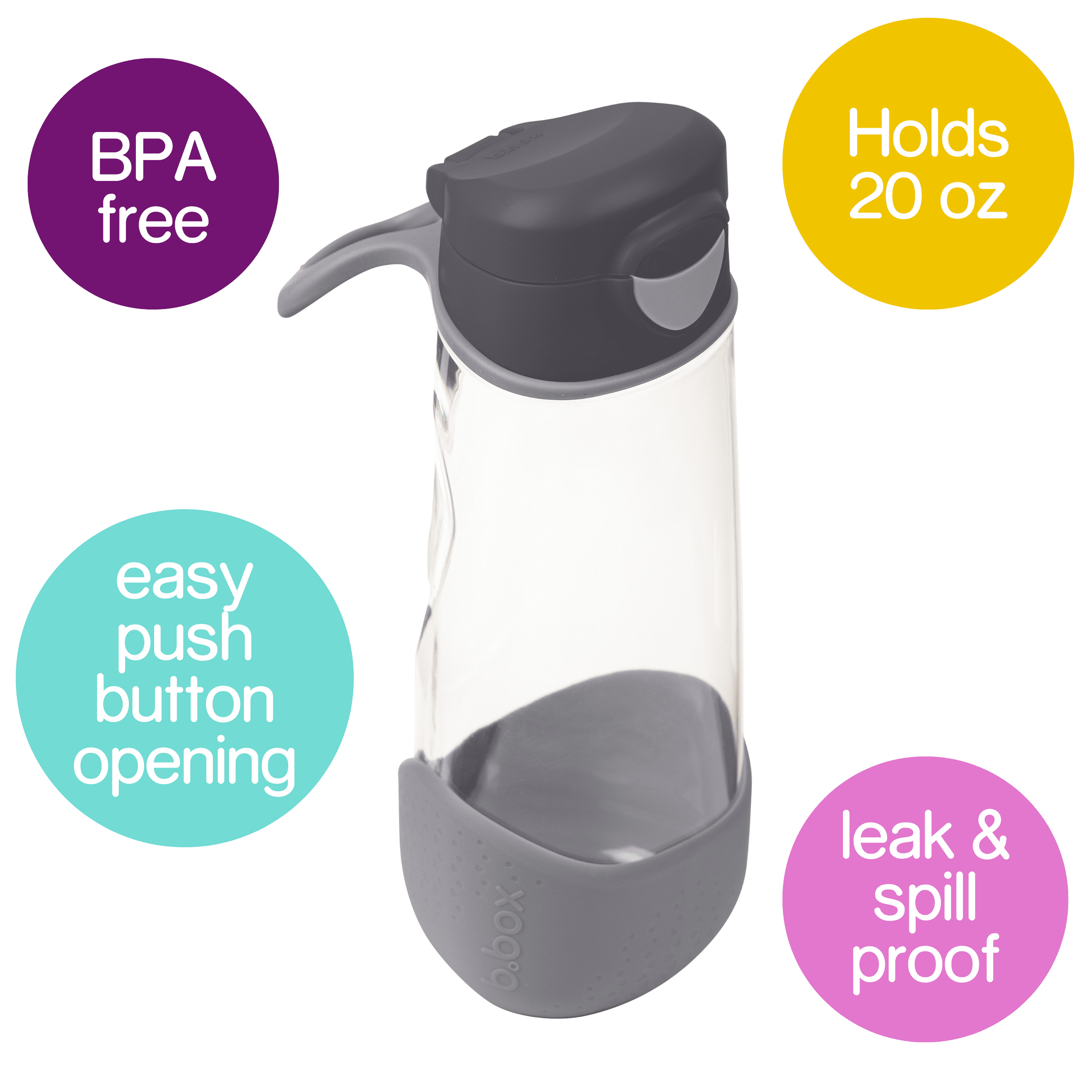 b.box 20 oz Sport Spout Kids Water Bottle for School, Sports, Travel, Daycare. Leakproof, Spill Proof, Dishwasher Safe. Easy Grip Triangle Shape, Durable Tritan Material. BPA Free.