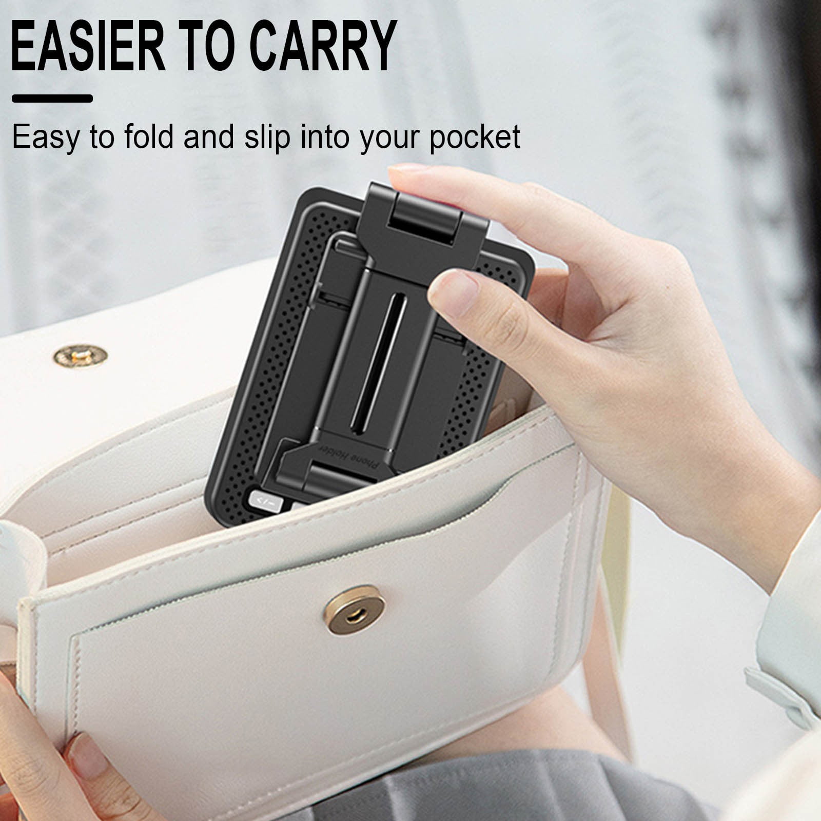Foldable Black Cellphone Stand with Bluetooth Speaker, Great Desktop Accessories for Office and Home, Play time up to 8 Hours, Practical Gifts for Men, Women, Dad, Mom