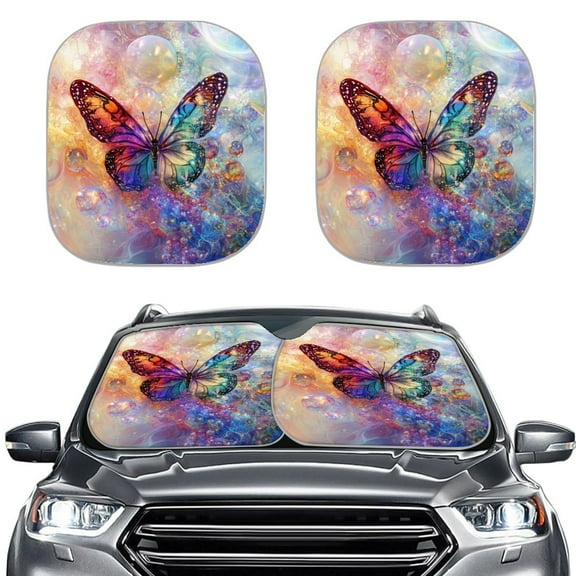 Jeiento Butterfly Car Windshield Sun Shade for Women Foldable Car Sun Visor for SUV Trunk Van Car Accessories Interior Set Sunvisor Cover 2 Pack Automotive Windshield Sunshades
