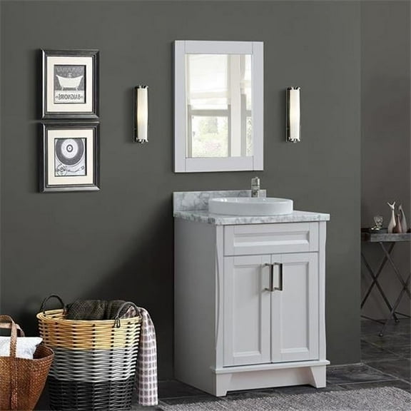 Bellaterra Home 400700-25-WH-WMRD 25 in. Single Round Sink Vanity with Carrara Marble Top, White