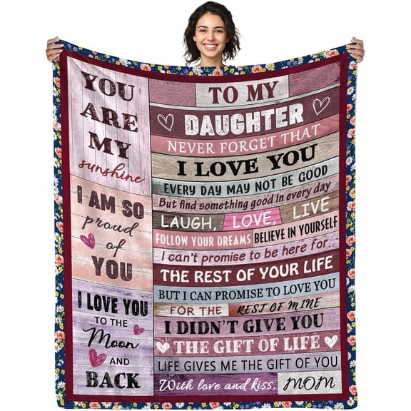 Daughter Gifts from Mom, Daughter Blankets from Mom, Birthday Gifts for Daughter Adult, Gifts for Daughter Christmas Valentines Day Thanksgiving New Year Throw Blanket 50"x60"