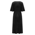 thumbnail image 4 of Women's Velvet Dresses Round Neck Bell Sleeve T-Shirt Dress High Split Elastic Waist Solid Dressy Dress Cocktail Party Wedding Midi Dress Black,S, 4 of 6