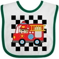 thumbnail image 3 of Inktastic Fire Truck Firefighter Retro Checkered Boys Baby Bib, 3 of 4