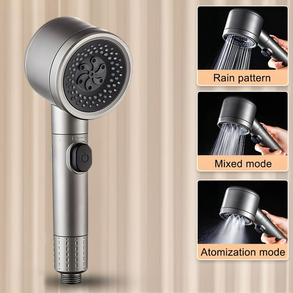ICQOVD High Pressure Handheld Shower Head Anti clog Nozzles,Built in Power Wash to Clean Tub,Tile & Pets,Extra Long 6 ft. Stainless Steel Hose,Wall & Overhead Brackets Gray
