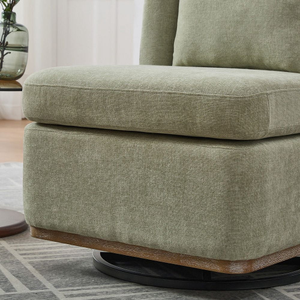 BSHTI 25.2" Wide Modern Chenille Cushioned Armless Metal Base 360°Swivel Chair with Pillow,Suitable for Living Room,Family Room,Bedroom,Lounge Area,Office.Pale Green