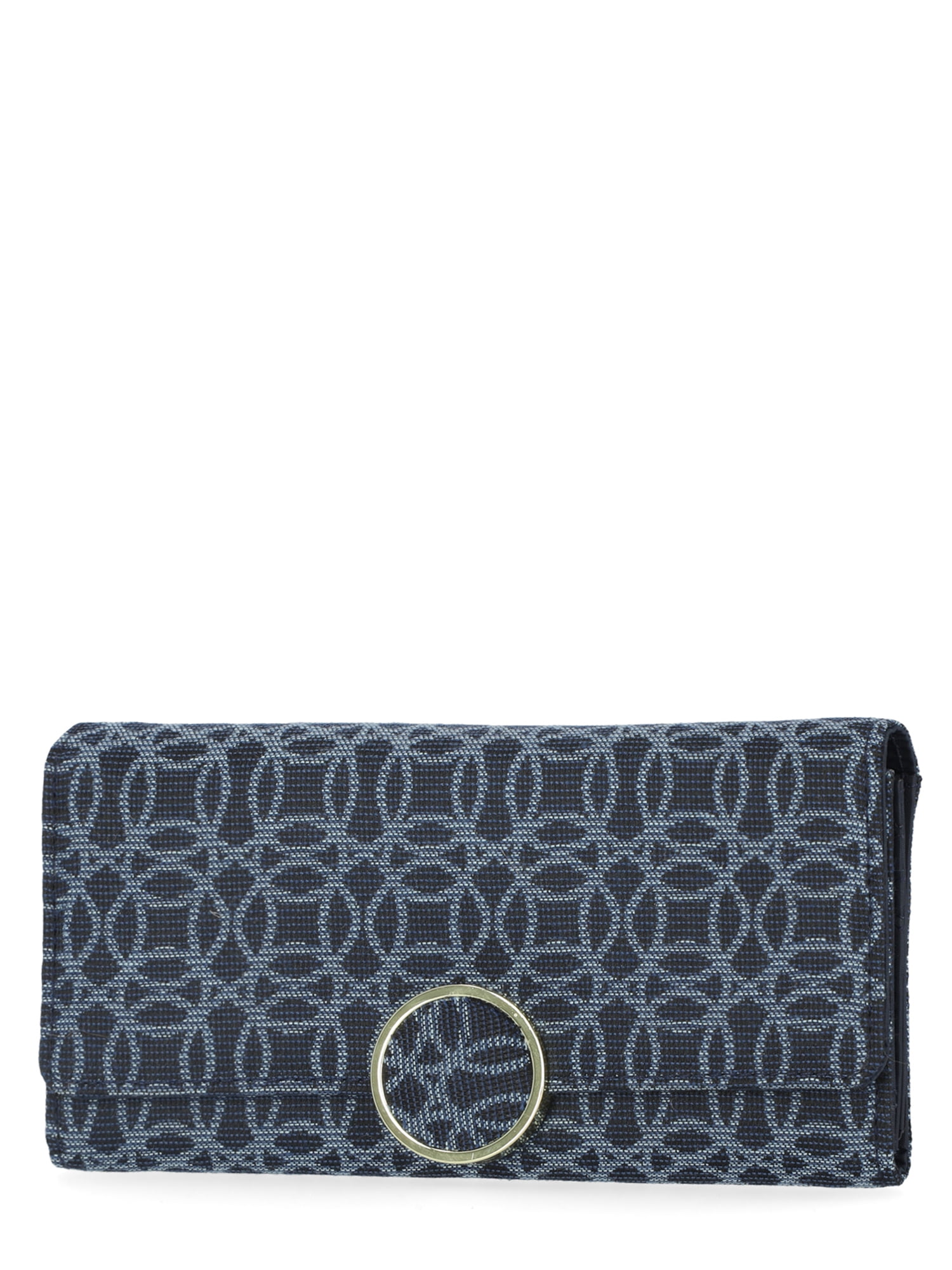 Time and Tru Women's Piper File Master Clutch Wallet Polyester Blue Jacquard