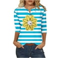 thumbnail image 1 of 3/4 Manga Superior Impresa Botón Suelto Cuello Redondo Camiseta, Tops Sueltos para las Mujeres, 1 of 3