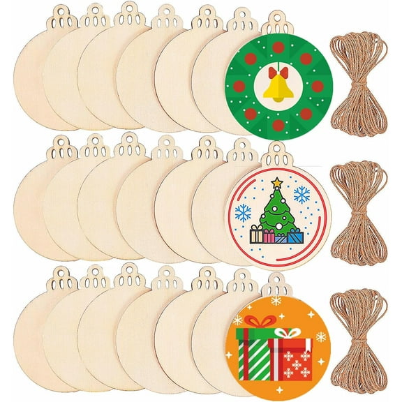 120Pcs Wood Slices 3.5" Wooden DIY Christmas Ornaments Unfinished Predrilled Wood Circles for Crafts Centerpieces Round Wooden Discs Hanging Decorations