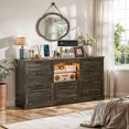 thumbnail image 2 of Farmhouse TV Stand with Charging Station, 4 Drawers,  Flip Door Cabinet, 63" Tall Entertainment Center Console Table, Bedroom Dresser with LED Light, 2 of 10