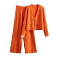 thumbnail image 3 of YOIAVAIOY Womens 2 Piece Outfits Button Down V Neck Cardigan Sweater and Wide Leg Pants Lounge Sets Dressy Casual Knit Set Casual Business Matching Set Orange Free Size, 3 of 4