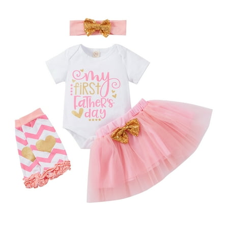 

SSPalu Girls Father s Day Letters Short Sleeves Romper Tutu Skirt Leg Warmer Headband