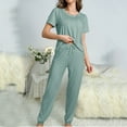 thumbnail image 5 of Qepwscx 2 Piece Women Sleepwear Pajamas Set Short Sleeve Shirt + Elastic Ankle Pants PJs Set Crew Neck Nightwear Going Out Loose Fits Comfy Loungewear Outfits, 5 of 5