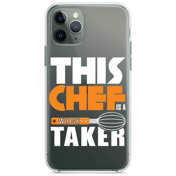 DistinctInk Clear Shockproof Hybrid Case for iPhone 11 (6.1" Screen) - TPU Bumper Acrylic Back Tempered Glass Screen Protector - This Chef is a Whisk Taker