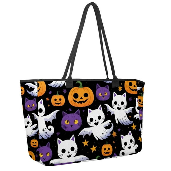 EVANLinism Tote Bag for Women Large Canvas Shoulder Waterproof-Halloween Cat Elf