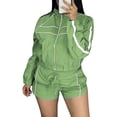 thumbnail image 5 of Womens Tracksuit 2 Piece Sets,Zip Up Cropped Jacket with High Waist Shorts,Long Sleeve Athletic Sweatsuits,Casual Summer Outfits for Workout Travel Light Green XXL, 5 of 8