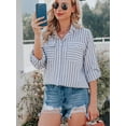 thumbnail image 5 of Women's Button Down Shirts Casual Long Sleeve V Neck Striped Blouses Tops with Pockets, 5 of 7