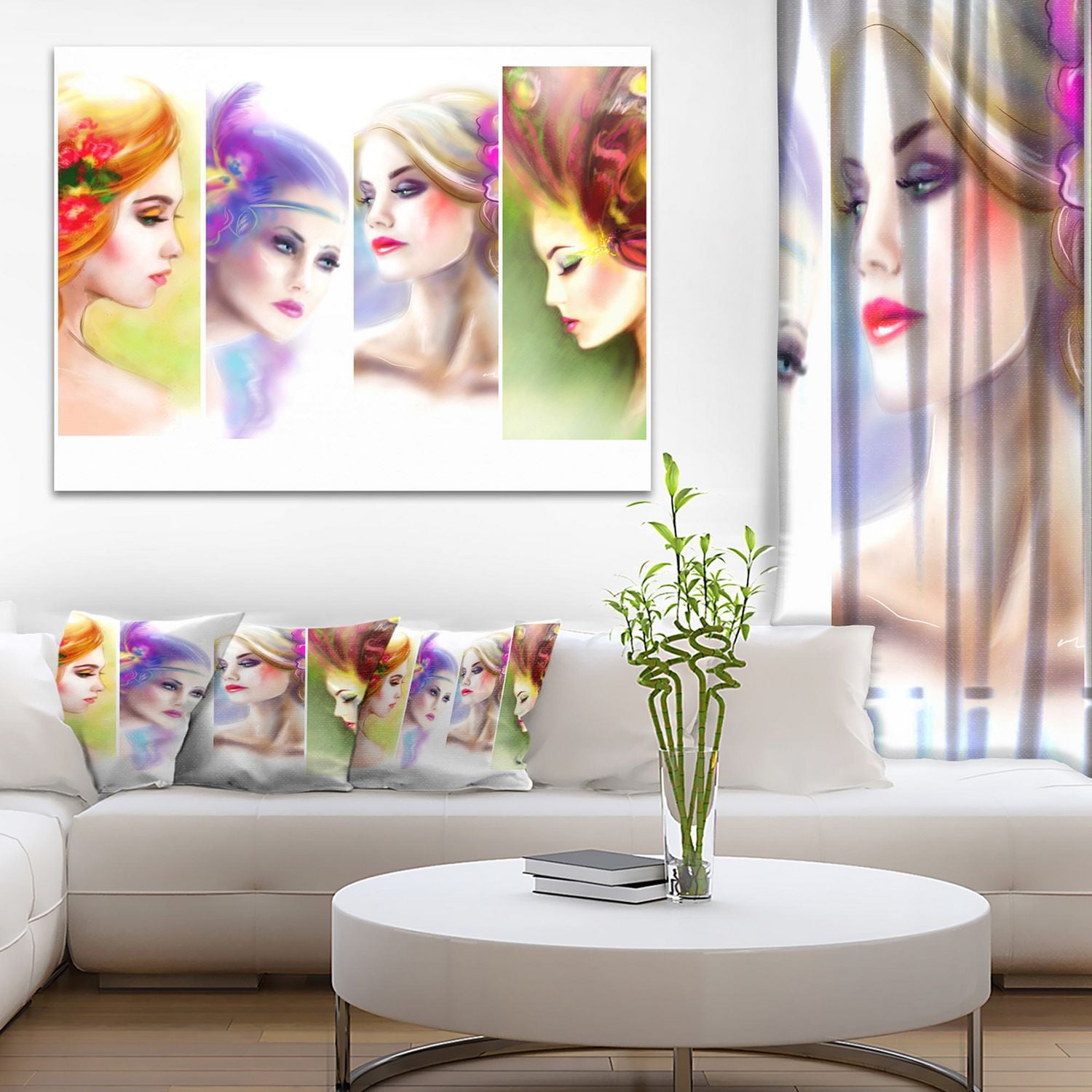 Design Art Colorful Femmes Sont Confrontées À Collage Art Sur Toile