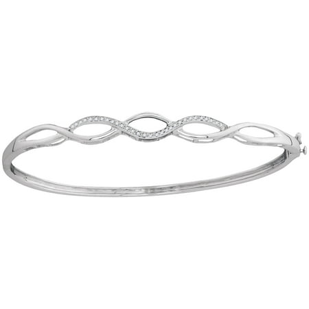 10k White Gold Round Diamond Bangle Bracelet (1/8 Cttw)