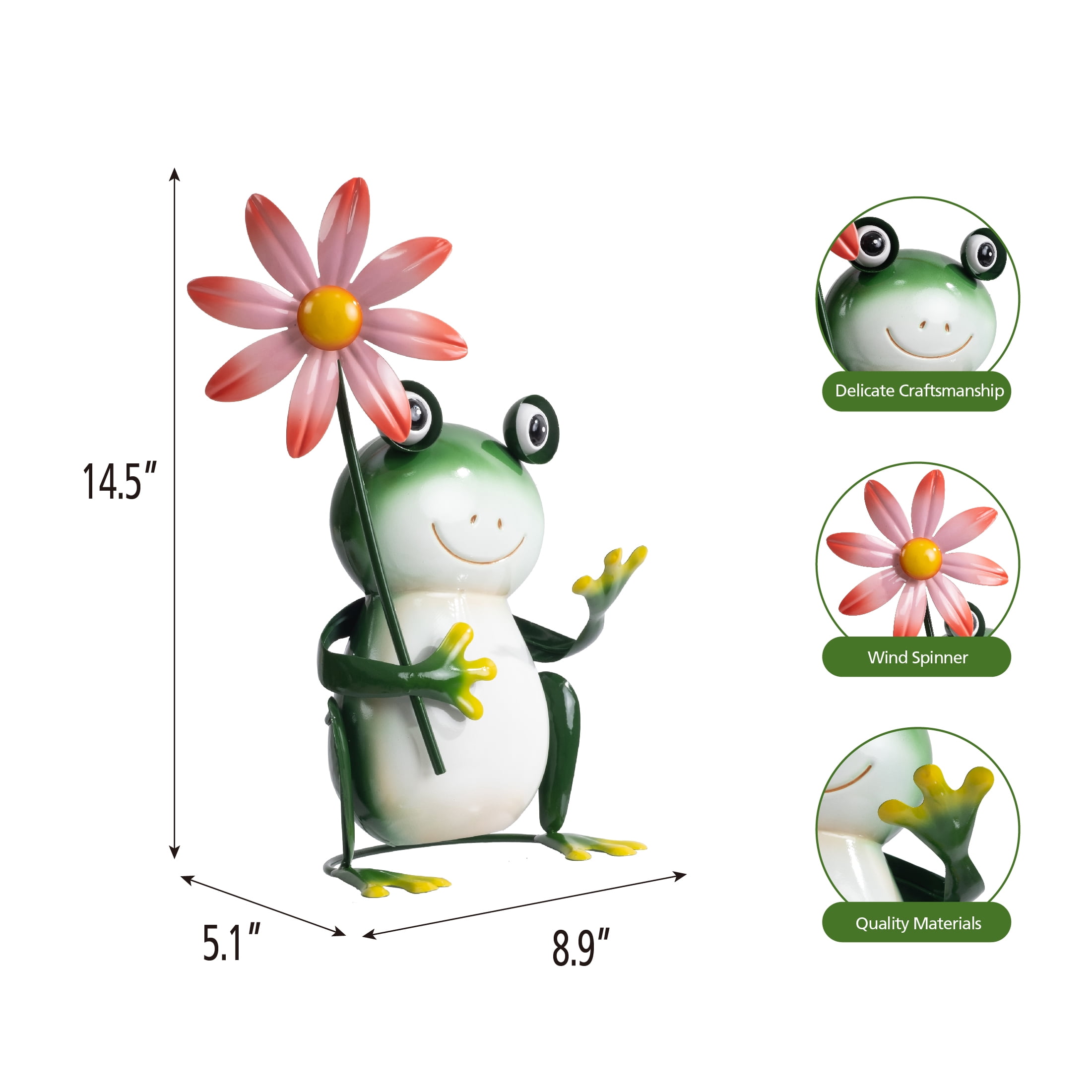 Mainstays Metal Frog Garden Statue with Weather-Resistant Flower
