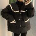 thumbnail image 1 of Parka holgada de retazos coreanos Rimocy para mujer, chaqueta de manga larga con solapa azul marino de invierno 2021, abrigos acolchados de algodón con botones para mujer, 1 of 6
