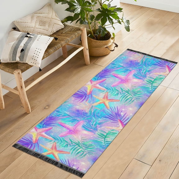 Yayeee Runner Rug for Bedroom 2'x6' Machine Washable Hallway Non Slip Mat, Neon Starfish Pattern