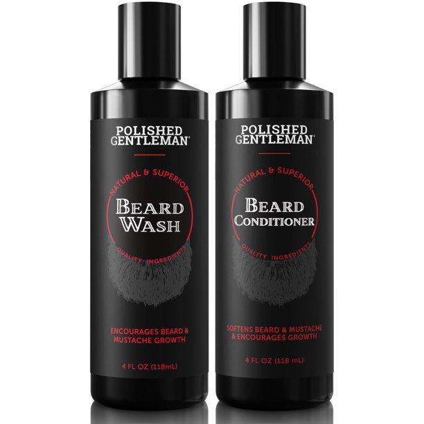 Set de lavado y acondicionador para barba de caballero pulido - Suaviza y fortalece - Champú para barba con aceite de crecimiento - Hidratante y espesante para barba - Árbol de té sin perfume - Sin pa