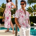 thumbnail image 3 of Garronmavis Pink Flower Matching Outfits for Couples Men's Short Sleeve Shirt Fashion Summer Tops and Womens Long Dress with Split Sleeveless Hawaiian Vacation Sundress Size M, 3 of 7