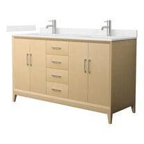 Janna 60" White Oak Double Vanity Carrara Cultured Marble Top & Nickel Trim