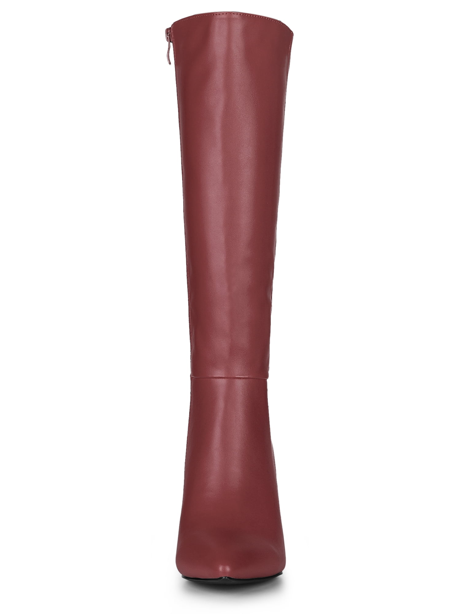 DARING DIVA Women's Pointed Toe Side Zipper Stiletto Heel Knee High Boots Burgundy 6.5
