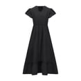 thumbnail image 2 of BSDJILFG Plus Size Dresses for Women Summer 2025 Casual Bell Sleeve V-Neck Ruffle A-Line Flowy Puffy Maxi Dress, 2 of 8