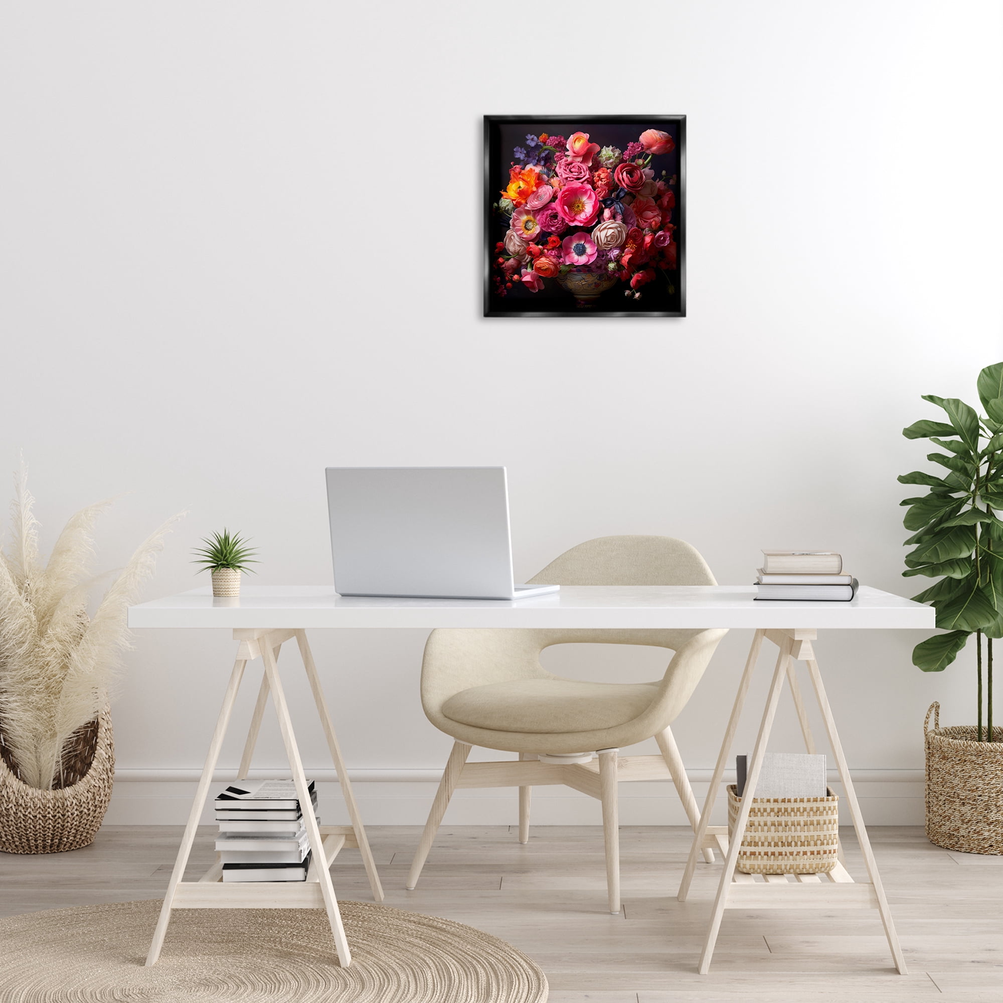 Stupell Industries Dark Full Bouquet Botanical & Floral Painting Black Floater Framed Art Print Wall Art, 18 x 18