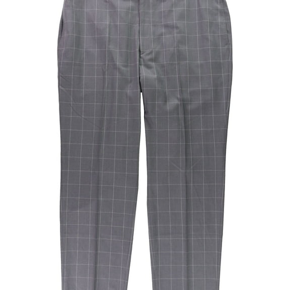 Ralph Lauren Mens Windowpane Dress Pants Slacks, Grey, 38W x 30L