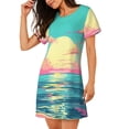 thumbnail image 2 of Fotbe Retro Palm Beach Sunset Bata de Dormir para Mujer con Estampado, Camisón de Algodón de Manga Corta, Ropa de Dormir Casual, 2 of 6