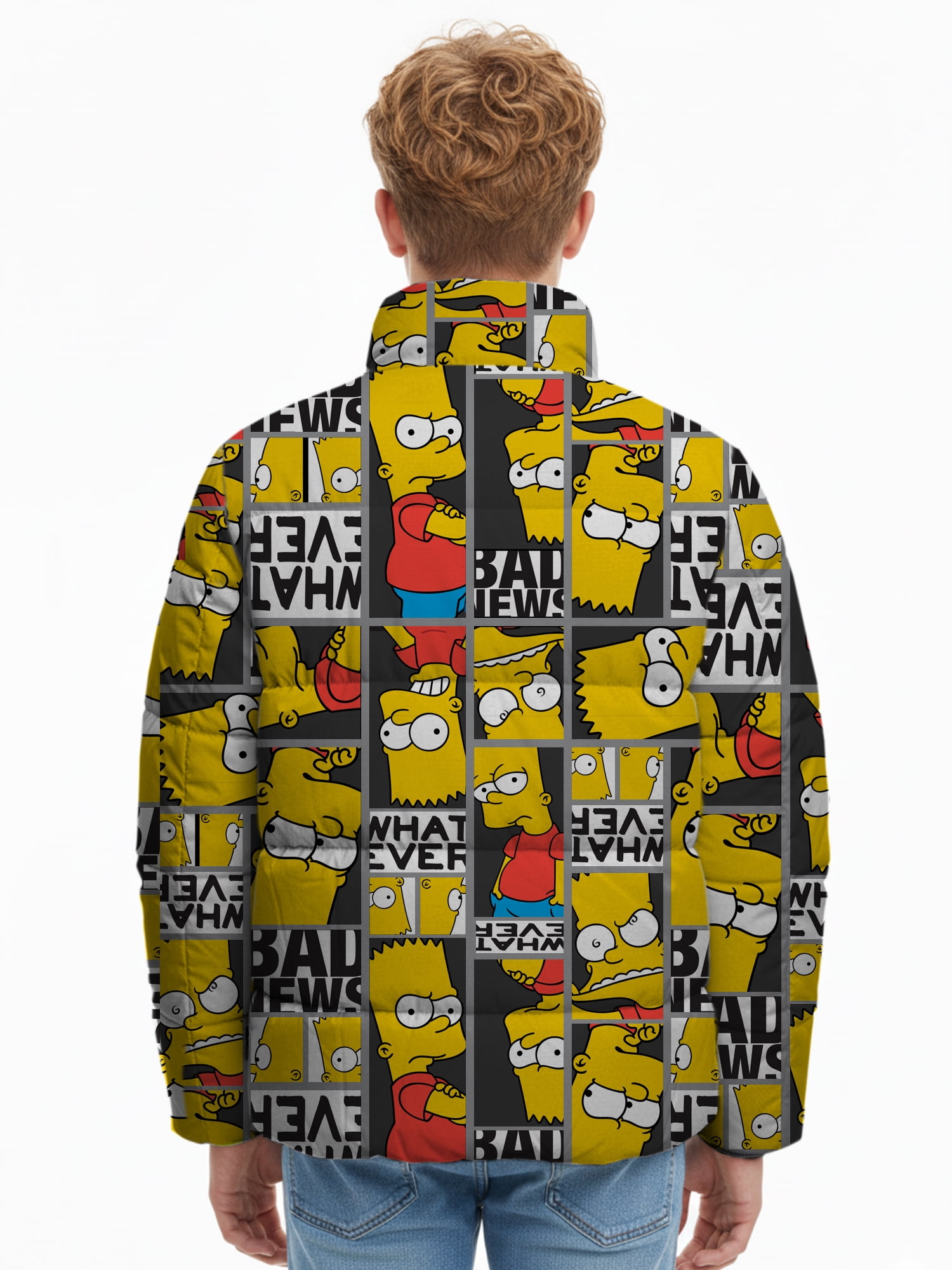 The Simpsons Boys Bart Graphic Zip-Up Puffer Jacket, Sizes 6-18