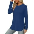 thumbnail image 4 of miqiqism Great discounts！Women Shirts Round Neck Pullover Tops Loose Tunic Blouses Solid Tees Juniors Long Sleeve Clothing Fall,Solid_Dark Blue,Medium, 4 of 6