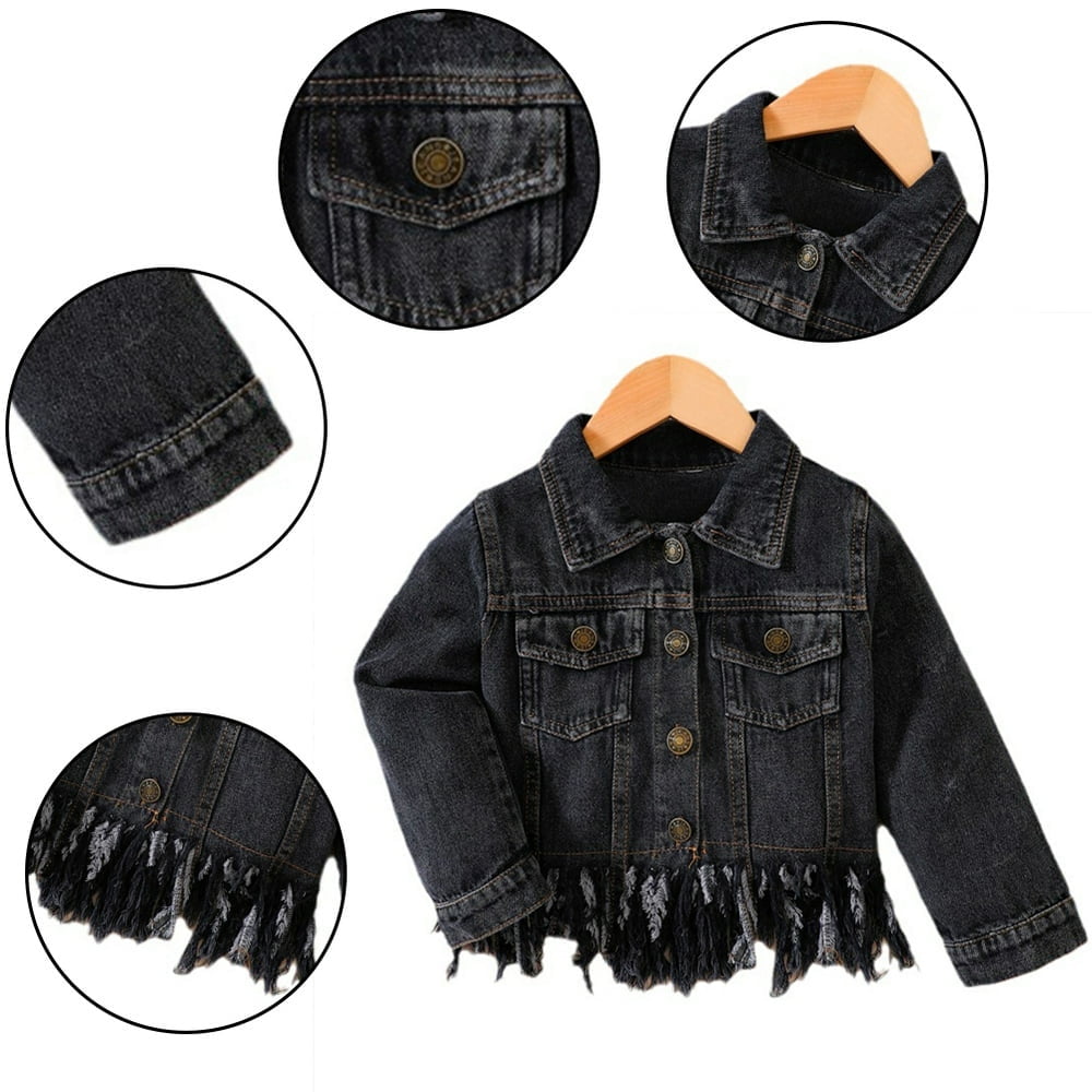 Toddler Girls Fall Denim Jacket Coats for Kids Fringe Hem Versatile Jeans Jacket 12 Months 6 Years Girls Long Sleeve Cowboy Outwear Coats Walmart