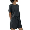 thumbnail image 5 of Juslio Pajamas for Women Short Sleeve Homewear Crewneck Tops and Elastic Waist Shorts Fashion 2 Piece Matching Pajamas Sets Free Size, 5 of 5