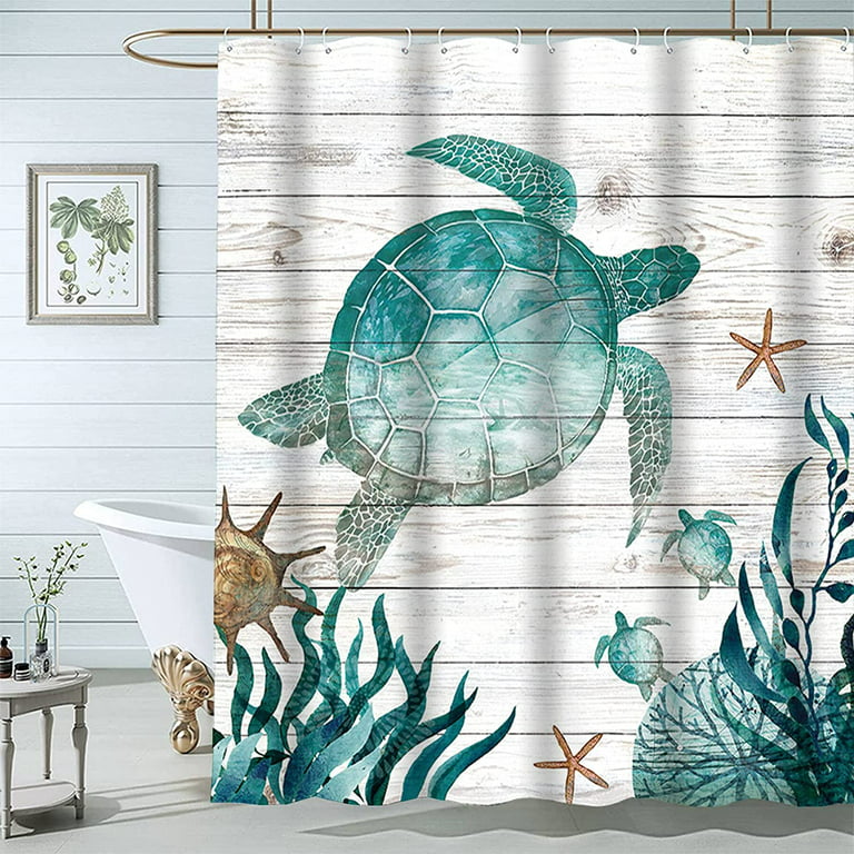 Sea Turtle Shower Curtain-Ocean Shower Curtains for Bathroom