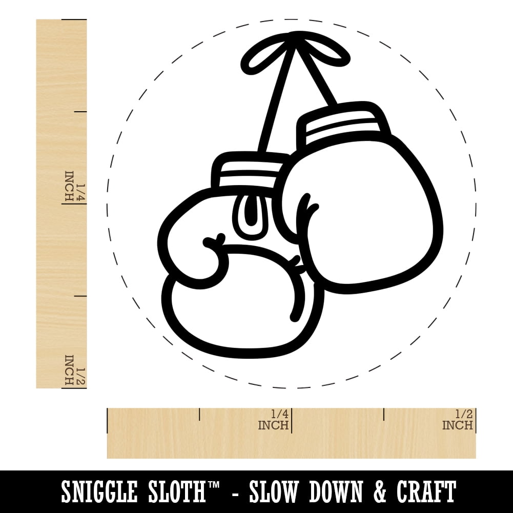 Boxing Gloves Hanging Self-Inking Rubber Stamp Ink Stamper - Brown Ink - Mini 1/2 Inch