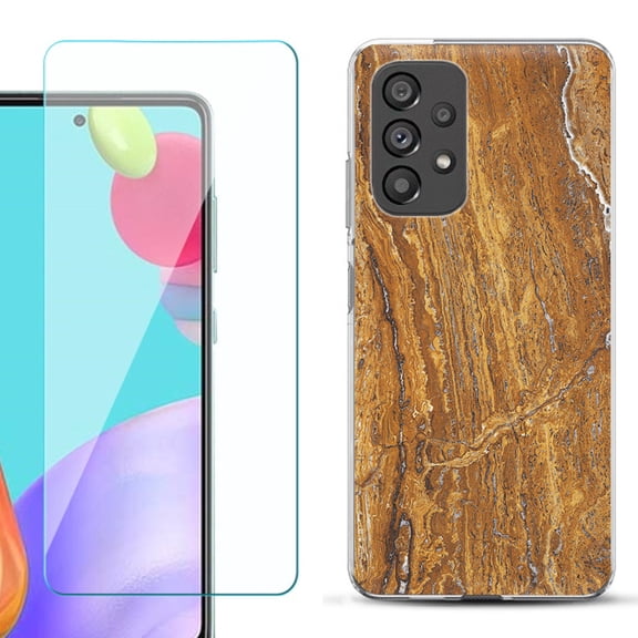 Slim-Fit Fashion Phone Case for Samsung Galaxy A53 5G, with Tempered Glass Screen Protector, by OneToughShield ® - Marble / Earth