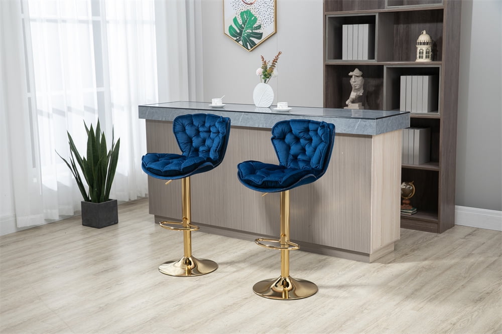 Swivel Bar Stools Set of 2, Modern Tufted Velvet Upholstered Dining