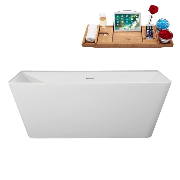 59" Streamline B-392-147-BL Soaking Freestanding Tub and Tray With Internal Drain in Matte Black