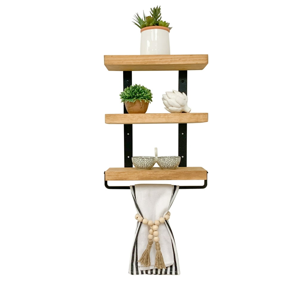 Del Hutson Designs Walnut 16inch Industrial 3tier Floating Shelf with