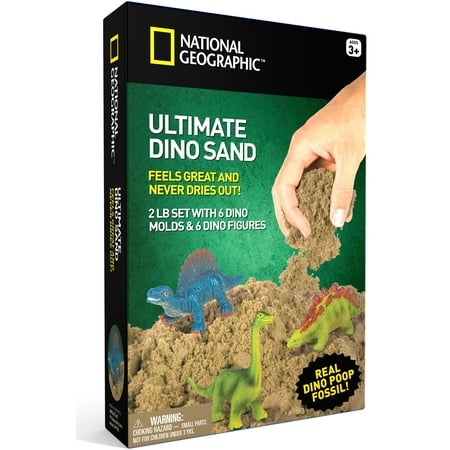 National Geographic Play Sand - 2 lbs of Sand with Dino Molds and Dino Figures (Natural Sand)