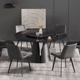 thumbnail image 5 of Magic Home 53.15” Black Sintered Stone Round Dining Table with 23.62” Black Slate Round Turntable for 6 People with Black Stainless Steel Base, 5 of 6