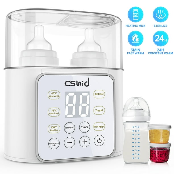 Baby Bottle Warmer, 9-in-1 Fast Bottle Sterilizer Babies Food Heater & Defrost BPA-Free, Double Fast Milk Warmer with Twins, LCD Display,  Timer & 24H Temperature Control for Breastmilk & Formula