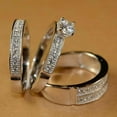 thumbnail image 2 of Sparkle Jewels Round Cubic Zirconia Men & Women Couple Wedding Trio Ring Set 14K White Gold Finish, 2 of 4