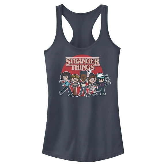 Netflix Junior's Stranger Things Vintage Cartoon Friends Racerback Tank Top Indigo Large